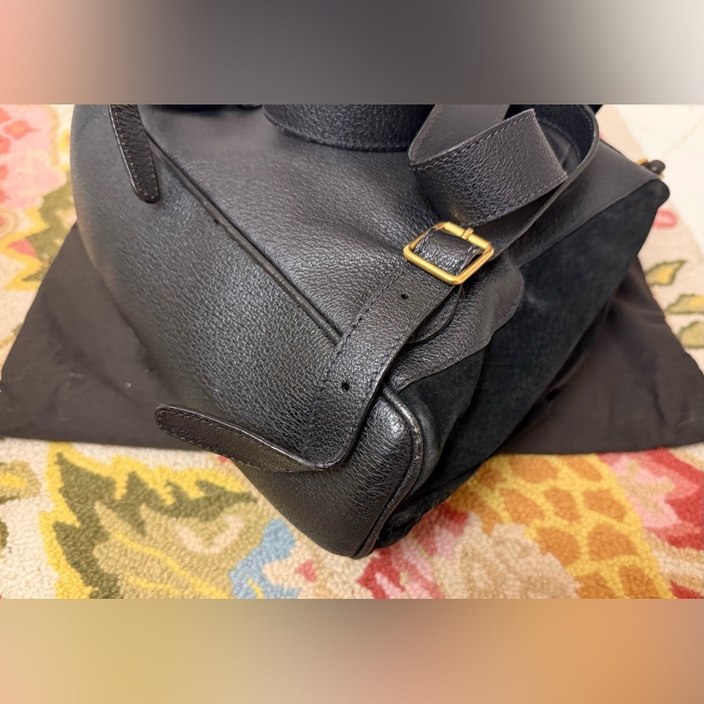 GUCCI‎ Vintage Y2K Unisex Black Suede & Leather Trim Bamboo Medium Backpack - Picture 8 of 16